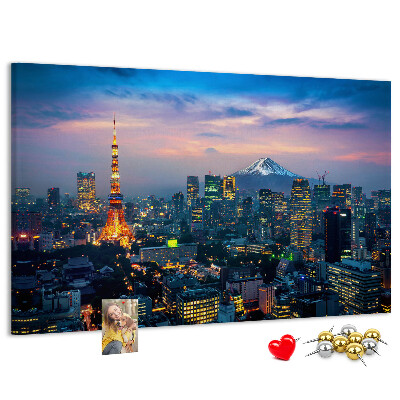 Tableau en liège Coucher de soleil sur Tokyo avec le mont Fuji en arrière-plan.