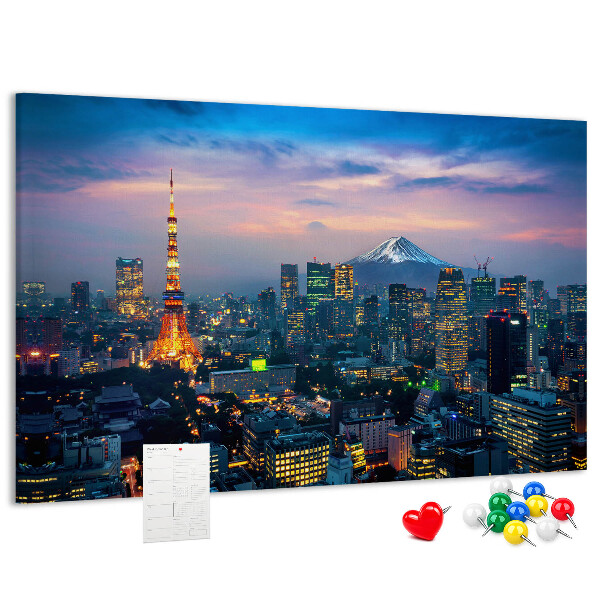 Tableau en liège Coucher de soleil sur Tokyo avec le mont Fuji en arrière-plan.