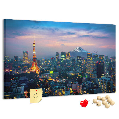 Tableau en liège Coucher de soleil sur Tokyo avec le mont Fuji en arrière-plan.