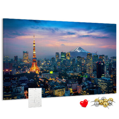 Tableau en liège Coucher de soleil sur Tokyo avec le mont Fuji en arrière-plan.