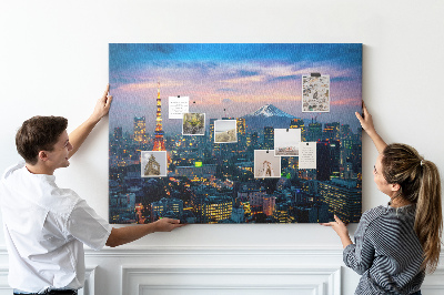 Tableau en liège Coucher de soleil sur Tokyo avec le mont Fuji en arrière-plan.