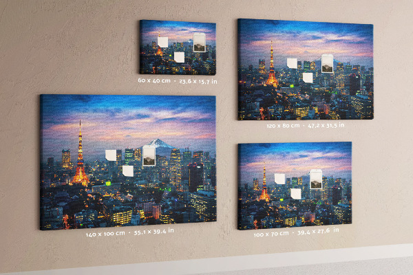 Tableau en liège Coucher de soleil sur Tokyo avec le mont Fuji en arrière-plan.