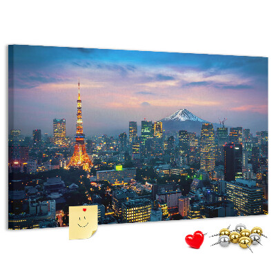 Tableau en liège Coucher de soleil sur Tokyo avec le mont Fuji en arrière-plan.