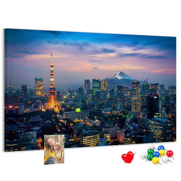 Tableau en liège Coucher de soleil sur Tokyo avec le mont Fuji en arrière-plan.