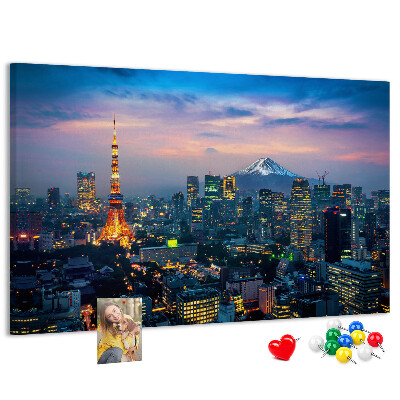 Tableau en liège Coucher de soleil sur Tokyo avec le mont Fuji en arrière-plan.