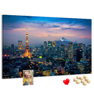 Tableau en liège Coucher de soleil sur Tokyo avec le mont Fuji en arrière-plan.