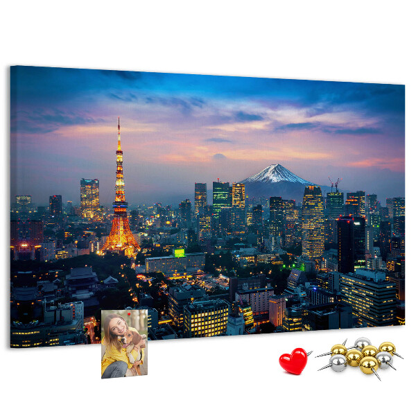 Tableau en liège Coucher de soleil sur Tokyo avec le mont Fuji en arrière-plan.