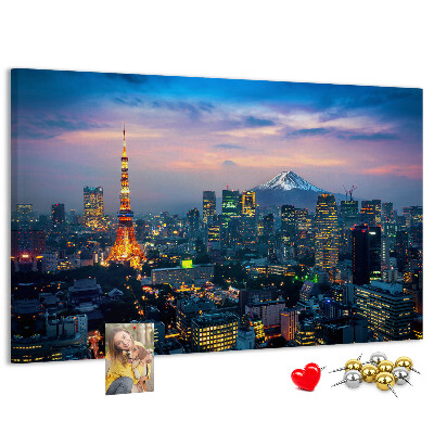 Tableau en liège Coucher de soleil sur Tokyo avec le mont Fuji en arrière-plan.