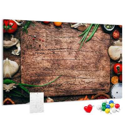 Tableau de liège Ingrédients naturels sur fond de bois