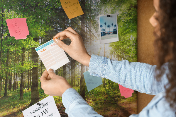 Tableau affichage liège Rayons de soleil dans la forêt verte