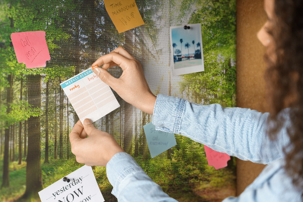 Tableau affichage liège Rayons de soleil dans la forêt verte