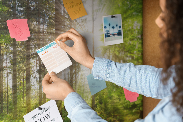 Tableau affichage liège Rayons de soleil dans la forêt verte
