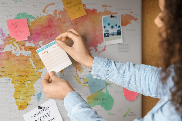 Tableau affichage liège Carte du monde colorée à l'aquarelle.