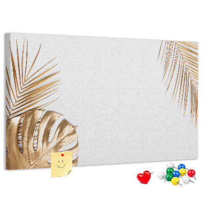 Tableau en liège Feuilles dorées sur fond blanc