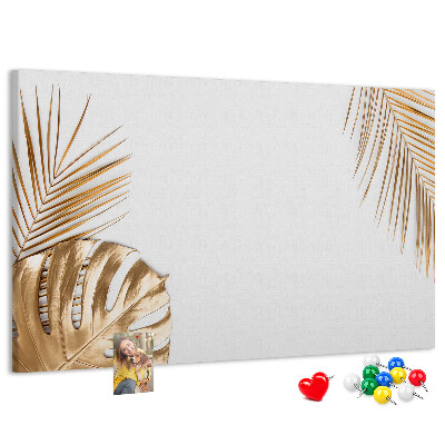 Tableau en liège Feuilles dorées sur fond blanc