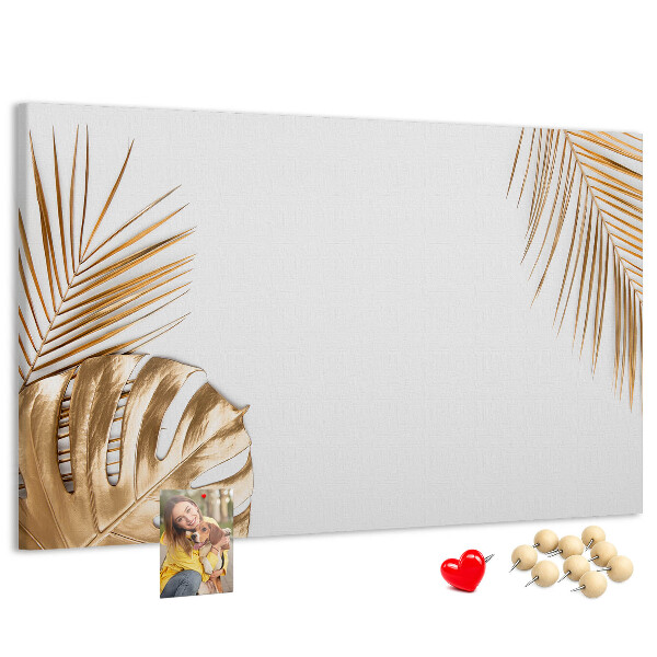 Tableau en liège Feuilles dorées sur fond blanc
