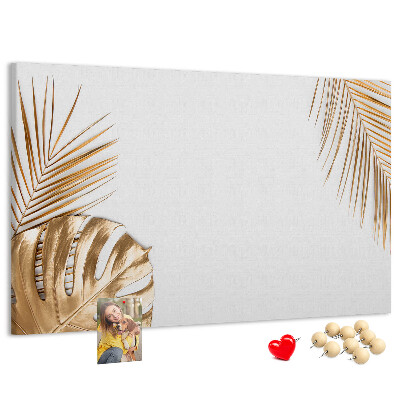 Tableau en liège Feuilles dorées sur fond blanc