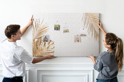Tableau en liège Feuilles dorées sur fond blanc