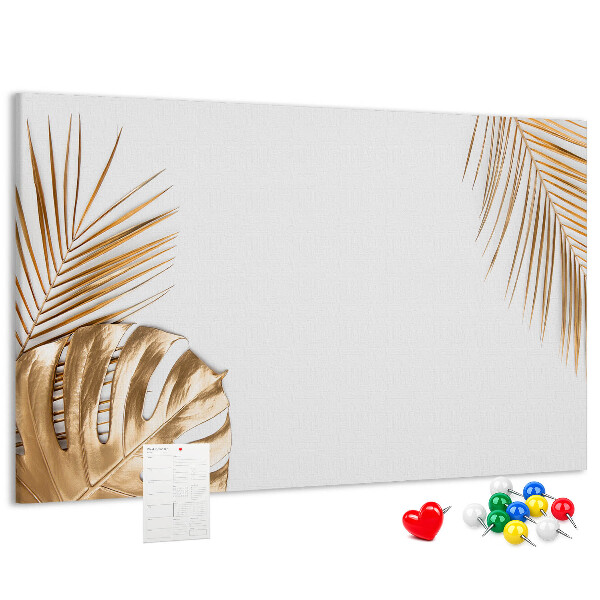Tableau en liège Feuilles dorées sur fond blanc