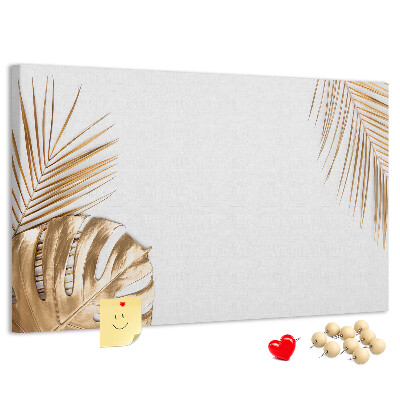 Tableau en liège Feuilles dorées sur fond blanc