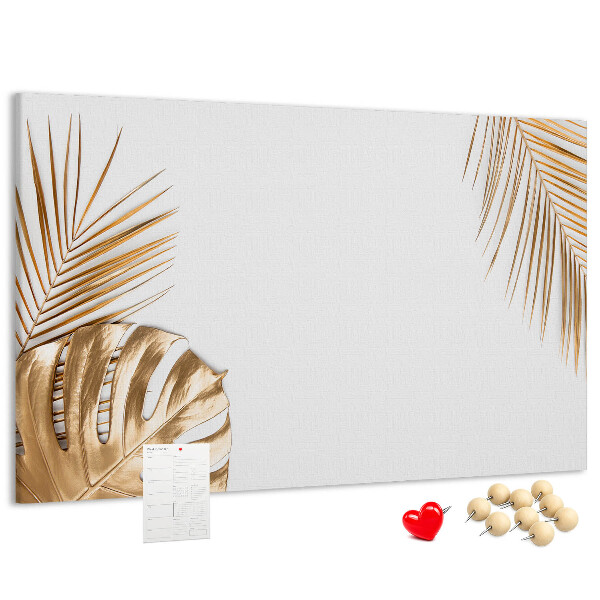 Tableau en liège Feuilles dorées sur fond blanc