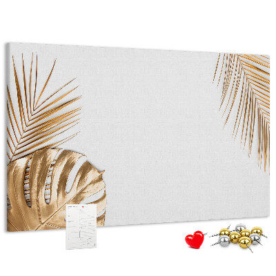 Tableau en liège Feuilles dorées sur fond blanc