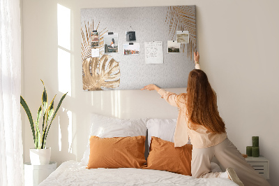 Tableau en liège Feuilles dorées sur fond blanc
