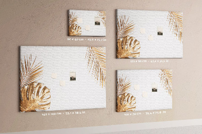 Tableau en liège Feuilles dorées sur fond blanc