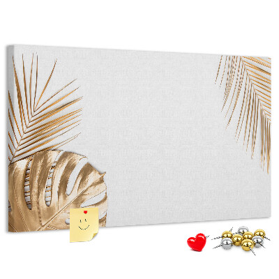 Tableau en liège Feuilles dorées sur fond blanc