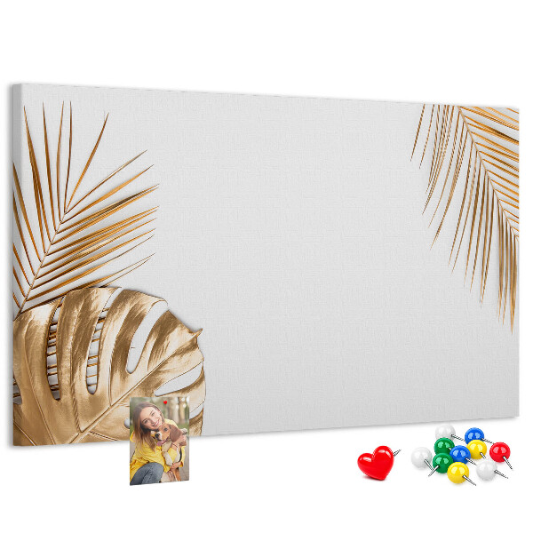 Tableau en liège Feuilles dorées sur fond blanc