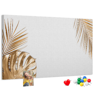Tableau en liège Feuilles dorées sur fond blanc
