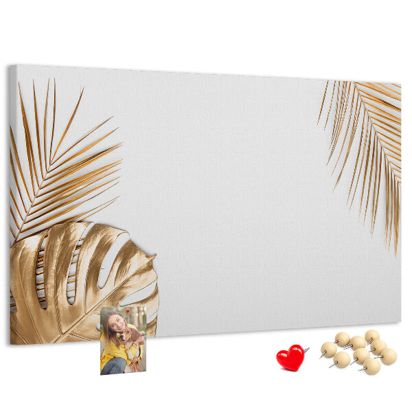 Tableau en liège Feuilles dorées sur fond blanc