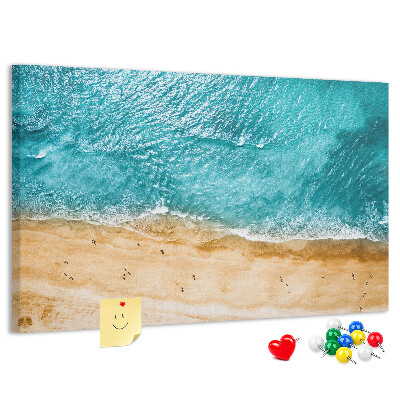 Tableau affichage liège Plage avec vagues et empreintes de pas