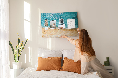 Tableau affichage liège Plage avec vagues et empreintes de pas