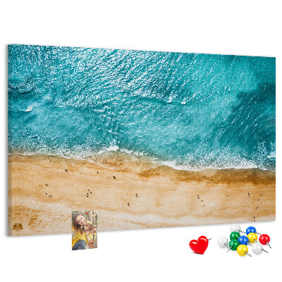 Tableau affichage liège Plage avec vagues et empreintes de pas