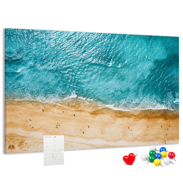 Tableau affichage liège Plage avec vagues et empreintes de pas