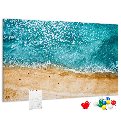 Tableau affichage liège Plage avec vagues et empreintes de pas
