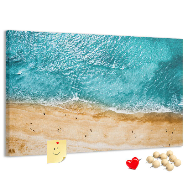 Tableau affichage liège Plage avec vagues et empreintes de pas