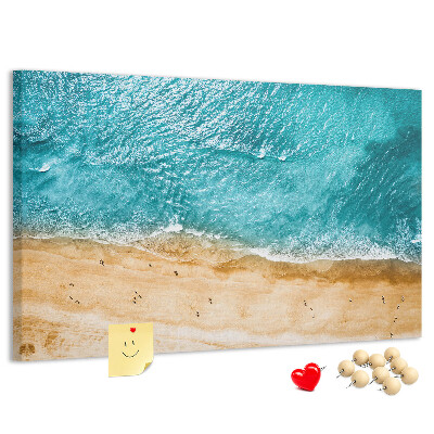 Tableau affichage liège Plage avec vagues et empreintes de pas