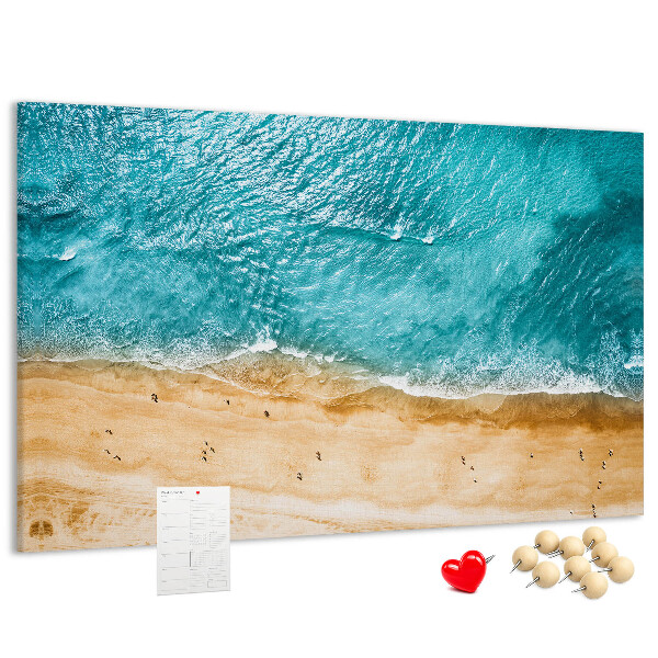 Tableau affichage liège Plage avec vagues et empreintes de pas