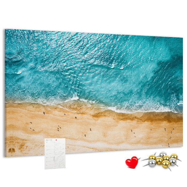 Tableau affichage liège Plage avec vagues et empreintes de pas