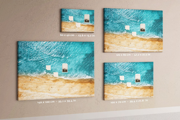 Tableau affichage liège Plage avec vagues et empreintes de pas