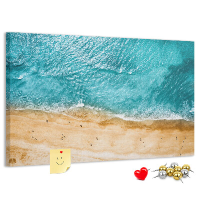 Tableau affichage liège Plage avec vagues et empreintes de pas