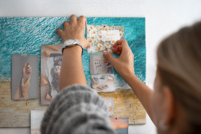 Tableau affichage liège Plage avec vagues et empreintes de pas