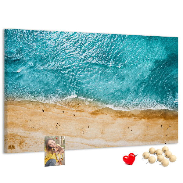 Tableau affichage liège Plage avec vagues et empreintes de pas