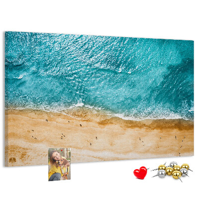 Tableau affichage liège Plage avec vagues et empreintes de pas