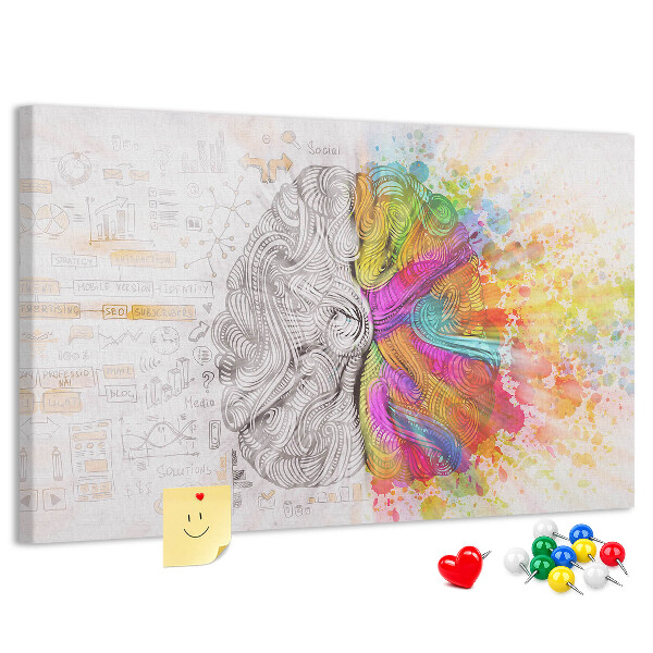 Tableau de liège Un cerveau en couleurs avec un fond créatif