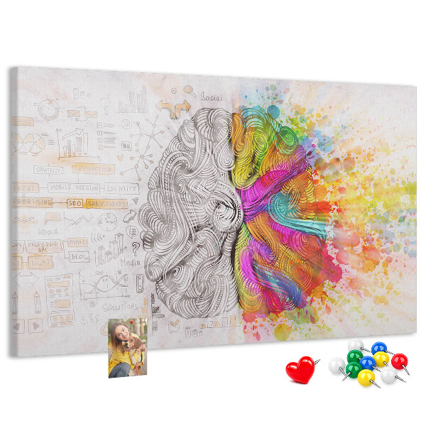 Tableau de liège Un cerveau en couleurs avec un fond créatif
