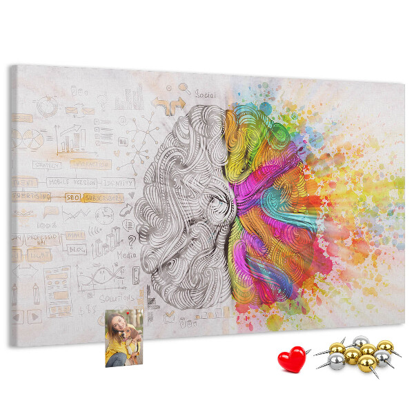 Tableau de liège Un cerveau en couleurs avec un fond créatif