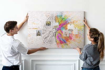 Tableau de liège Un cerveau en couleurs avec un fond créatif